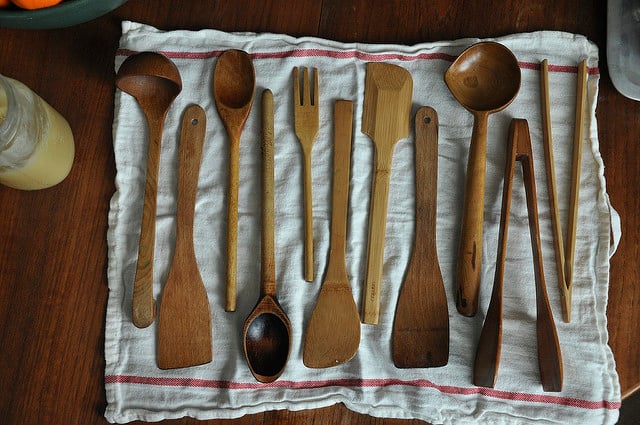 Wood spoons treated with walnut oil, mineral oil, coconut oil and other oils.  